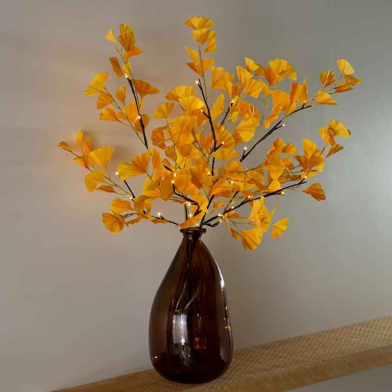 Indoor/Outdoor Lighted Yellow Ginkgo Branches, Set of 2